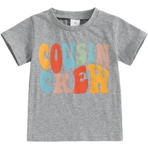 “Cousin Crew” Gray Kids T-Shirt with Colorful Print